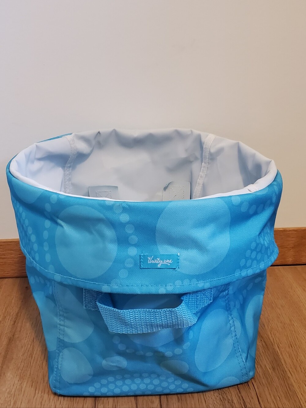 Thirty One Bag Blue Round Collapsible Pop Up Storage Container Size Handles